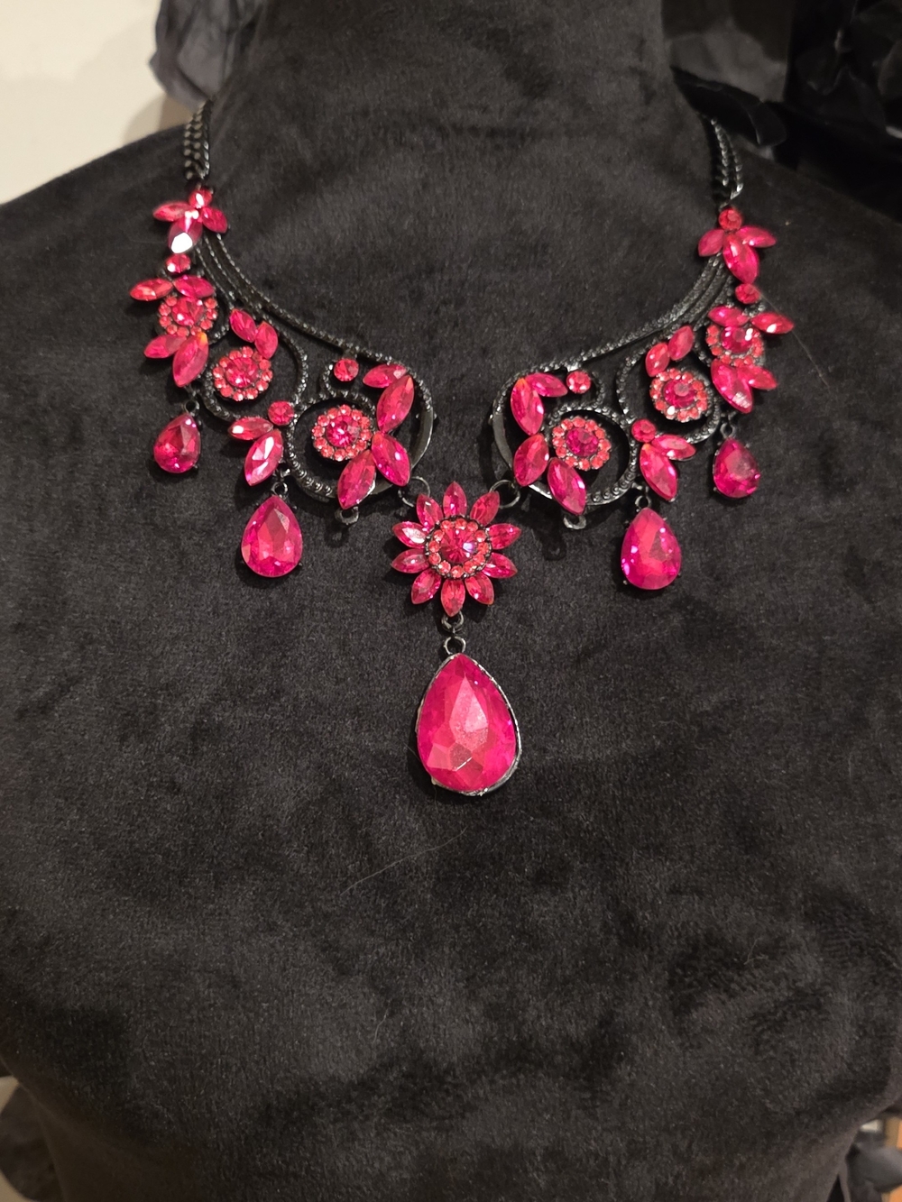 Statement Red Crystal Floral Necklace